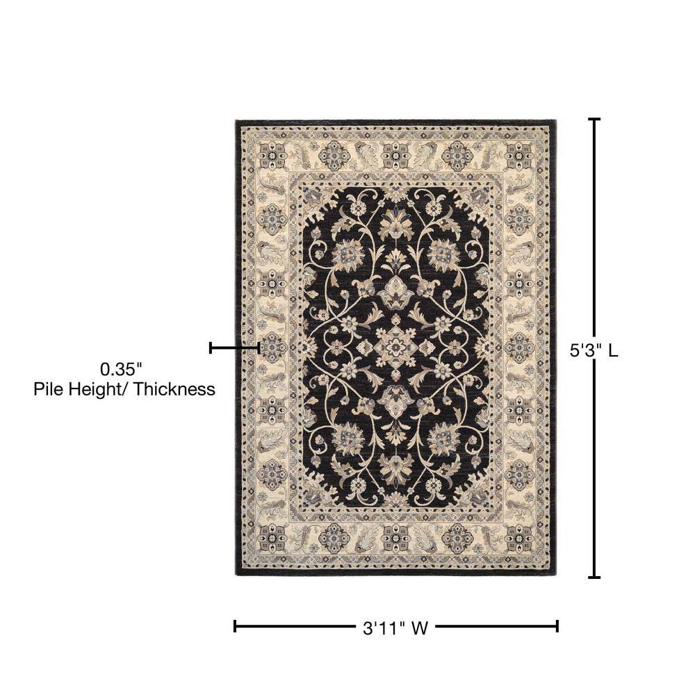 Ebony and Ivory Synthetic Handmade Area Rug 3'11" x 5'3"