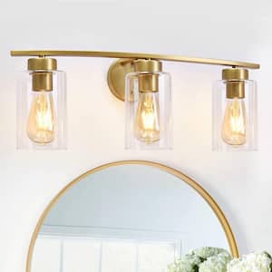 Abbate 22.4 in. 3-Light Brass Modern Curved Bathroom Vanity Light Fixtures with Glass Shade