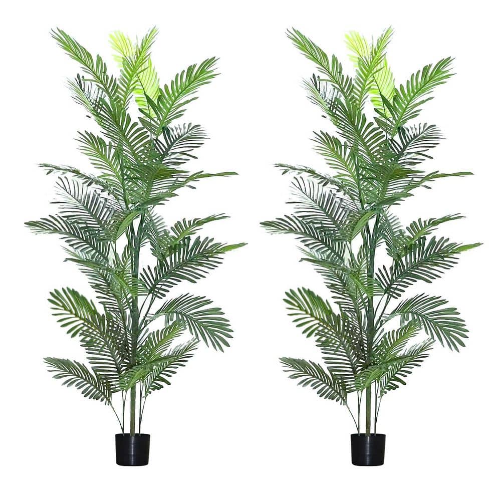 Artificial 60 in. Green Indoor/Outdoor Palm Tree 2 Pack Realistic Tropical Plant with Pot for Home Office Decor price history on PriceWatchPro