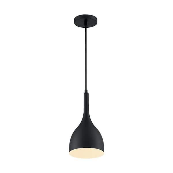 SATCO Bellcap 60-Watt 1-Light Matte Black Mid-Century Modern Pendant Light and No Shade, No Bulbs Included
