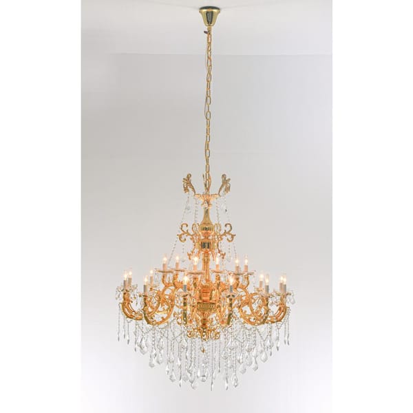 18-Light Gold Crystal Empire Chandelier for Living Room with No Bulbs Included