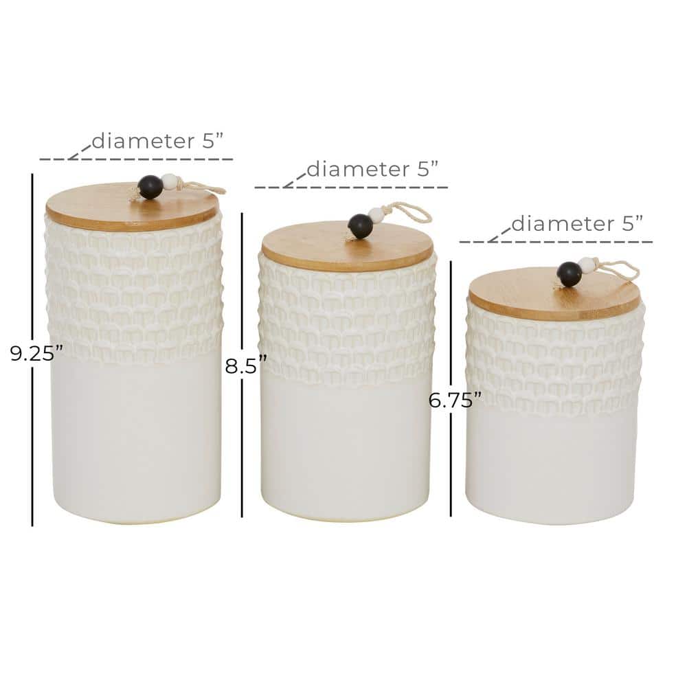 Charming White Ceramic Decorative Jar Trio with Wooden Lids