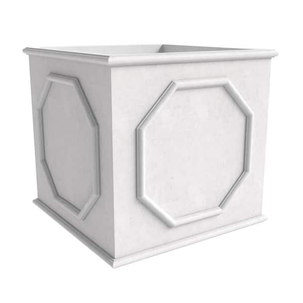 Sprout Modern Square Floor Planter in Fiberstone Indoot/Outdoor Cube Flower Pot with Drainage(White, 8 in. Wide)