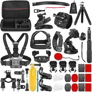 50in1 Action Camera Accessory Kit 360° Rotatable Mount with Wrist Strap & Floating Handle Grip in Black