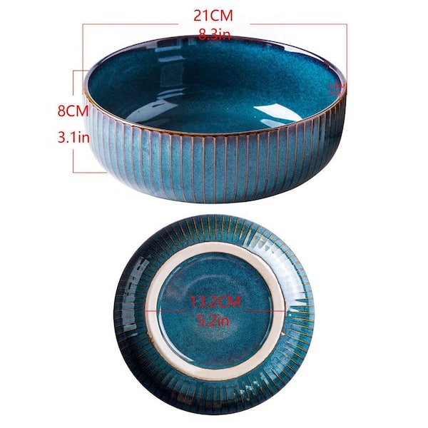 1pc Porcelain Round Serving Bowl Blue Decorative Bowl for Salad