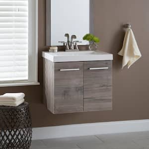 Stella 25 in. W x 19 in. D x 22 in. H Single Sink  Bath Vanity in White Washed Oak with White Cultured Marble Top