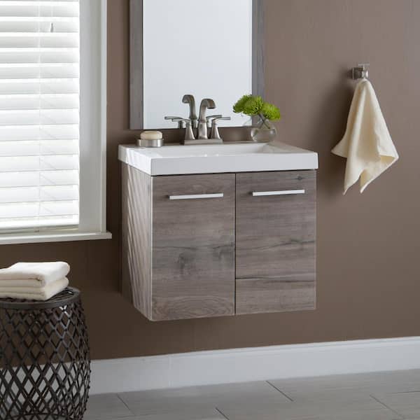 Domani Stella 25 in. W x 19 in. D x 22 in. H Single Sink  Bath Vanity in White Washed Oak with White Cultured Marble Top