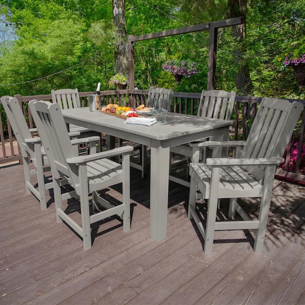 Highwood Lehigh Harbor Gray Counter Height Plastic Outdoor Dining Set in Harbor Gray Set of 6