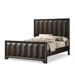 Pinnete Brown Wood Frame King Panel Bed with Vertical Faceted Panel Headboard and Footboard