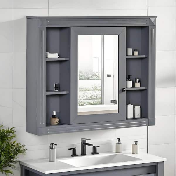 Andrea 35 in. W x 28.7 in. H Large Rectangular Recessed or Surface Mount Medicine Cabinet with Mirror