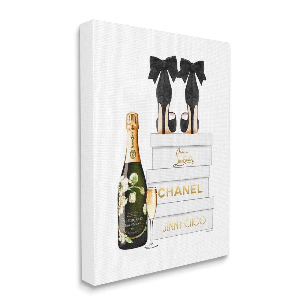 Stupell Industries Champagne Bubbly Black Heels Glam Shoe Boxes, Designed by Amanda Greenwood Canvas Wall Art, 16 x 20