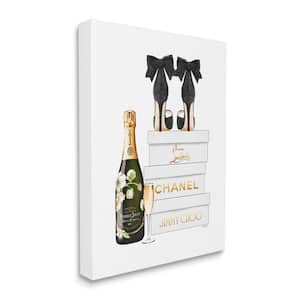 Champagne Bubbly Black Heels Glam Shoe Boxes By Amanda Greenwood Unframed Print Abstract Wall Art 36 in. x 48 in.