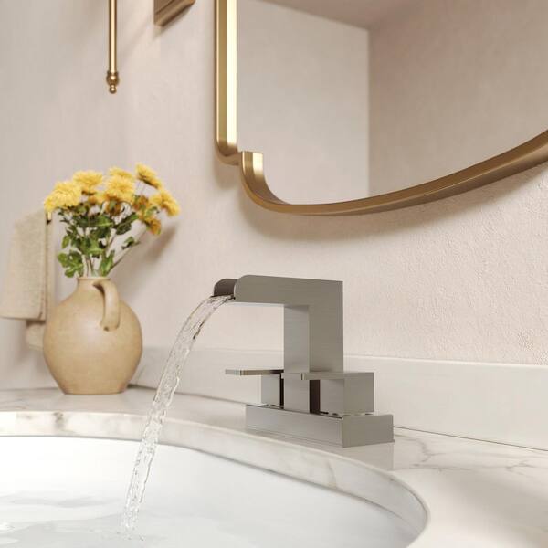 GRANDJOY Open Trough Waterfall 4 in. Centerset Double Handle