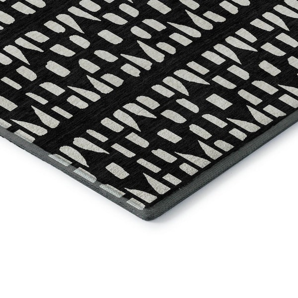 Mayfield Premium Machine Washable Abstract AMF963 Black 2 ft. 3 in. x 7 ft. 6 in. Runner Rug
