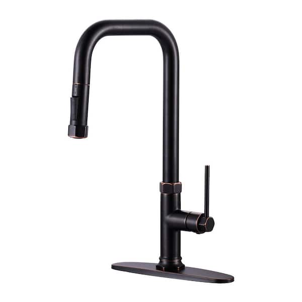 Single Handle Pull Down Sprayer Kitchen Faucet with 2-Mode Sprayer in Oil Rubbed Bronze