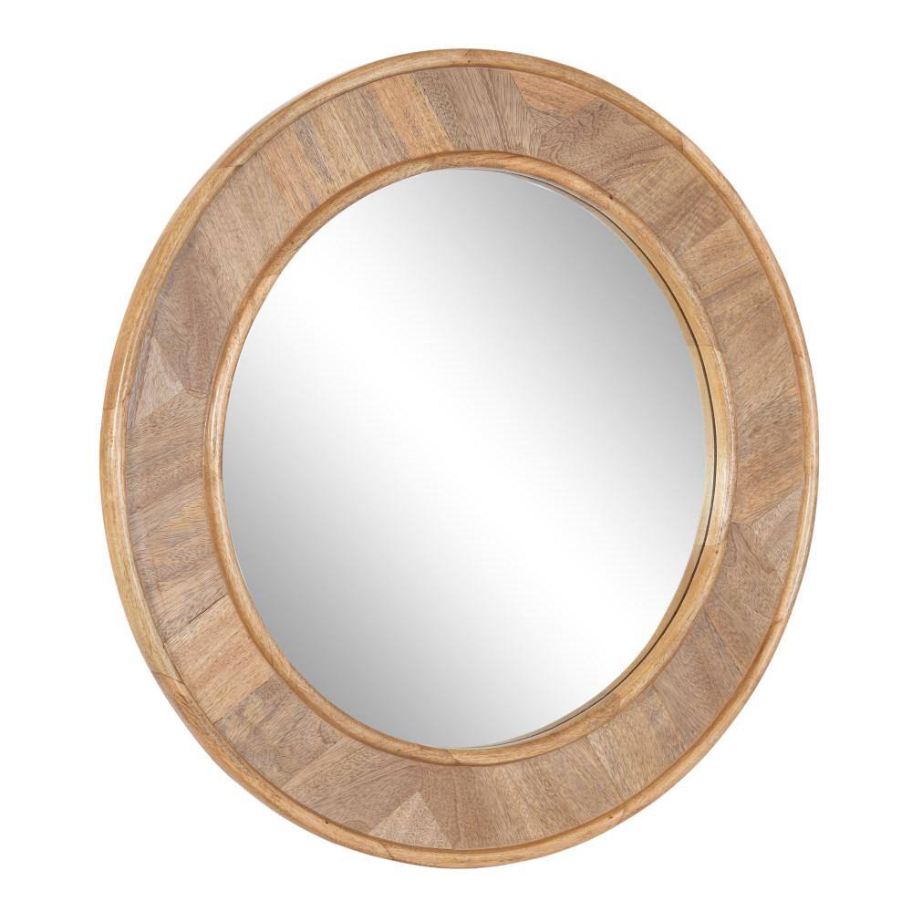 28" Natural Brown Mango Wood Round Wall Mirror
