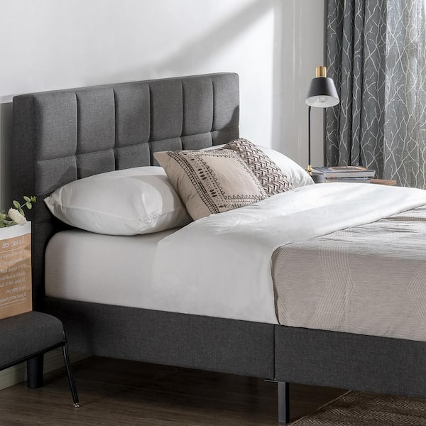 Zinus Lottie Upholstered Square Stitched Platform Bed Frame Queen Hd Fspb Q The Home Depot