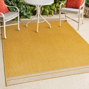 Alda Yellow/Cream 3 ft. x 5 ft. Modern Minimalist Mingled Solid Indoor/Outdoor Area Rug