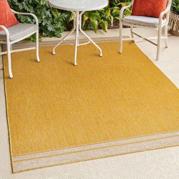 Alda Yellow/Cream 8 ft. x 10 ft. Modern Minimalist Mingled Solid Indoor/Outdoor Area Rug