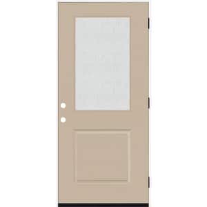 Legacy 36 in. x 80 in. 1/2 Lite Rain Glass LHOS Primed Sandstone Finish Fiberglass Prehung Front Door