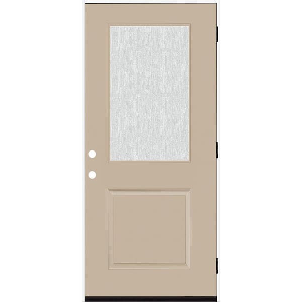 Steves & Sons Legacy 36 in. x 80 in. 1/2 Lite Rain Glass LHOS Primed Sandstone Finish Fiberglass Prehung Front Door