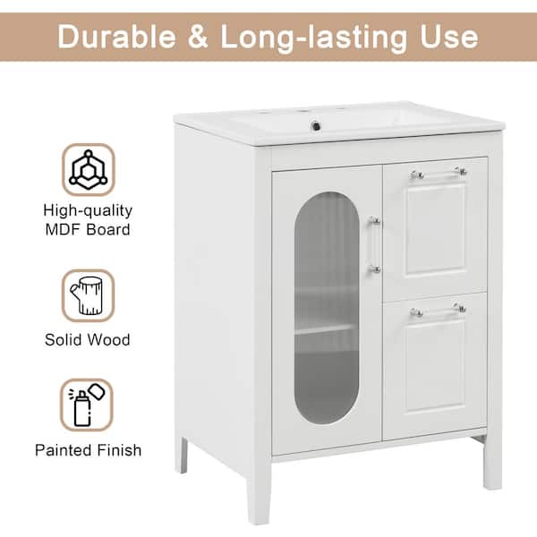 18.3 in. W x 24 in. D x 33.2 in. H Freestanding Bath Vanity in White with White Solid Wood and MDF Top