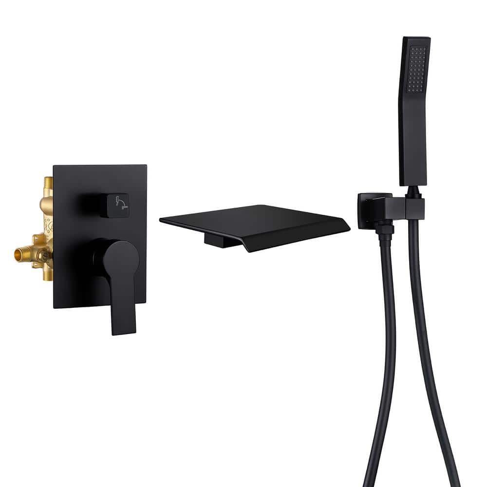 Single-Handle Wall Mount Roman Tub Faucet with Hand Shower and Waterfall in