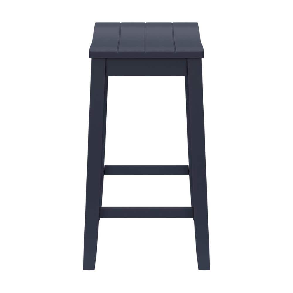 Navy Wood Backless Saddle Style Bar Stool