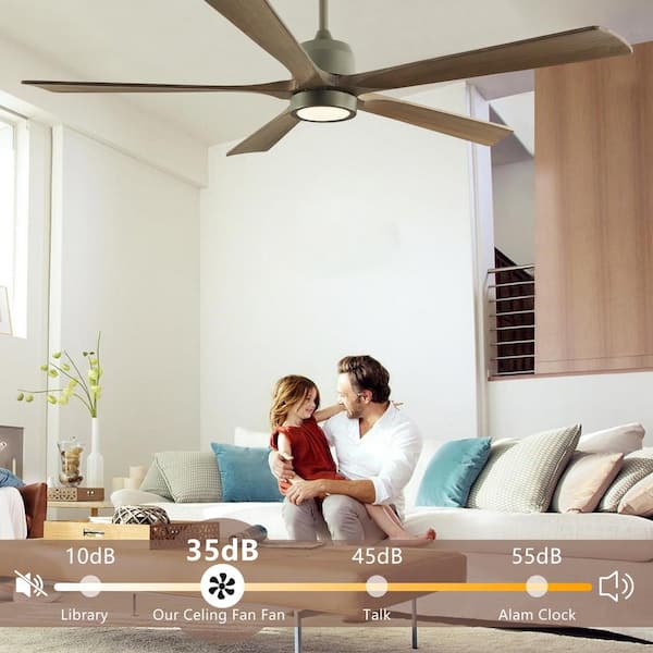 60 in. Indoor/Outdoor Modern Wood Ceiling Fan with Light and Remote Control, 6-Speed Noiseless Reversible DC Motor