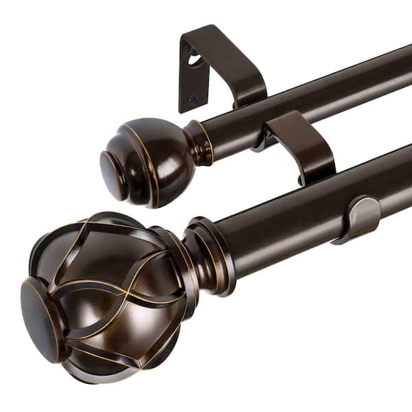 72 in. - 144 in. Adjustable 1 in. Double Curtain Rod in Antique Bronze