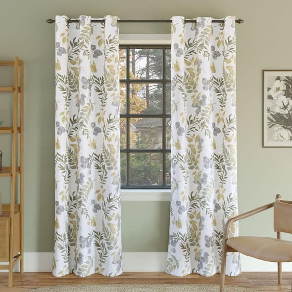 Remi Floral Leaf Print Multi Layered 40 in. W x 96 in. L Grommet Blackout Curtain (Single Panel)