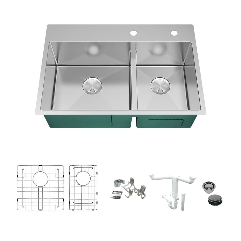 Transolid KKM-DTSB151710 Diamond 15-in L x 17-in W Single Bowl Dual-Mount Kitchen Sink and Accessories Kit with 1 Pre-Drilled Hole in Stainless Steel