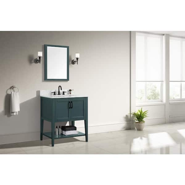 Sherway 28 in. W x 40 in. H Rectangular Wood Framed Wall Bathroom Vanity Mirror in Antigua Green