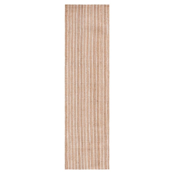 Natural Fiber Beige/Ivory 2 ft. x 9 ft. Woven Striped Runner Rug