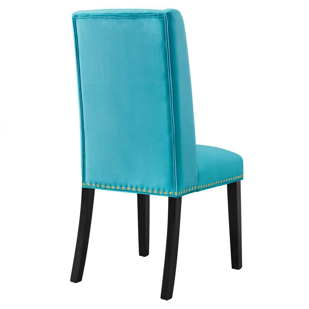 Elegant Blue Velvet Upholstered Side Chair with Nailhead Trim