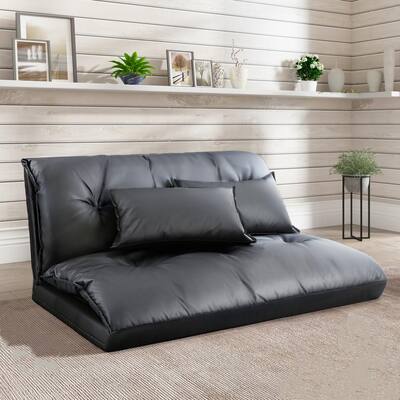Black PU Leather Adjustable Chaise Lounge with Pillows