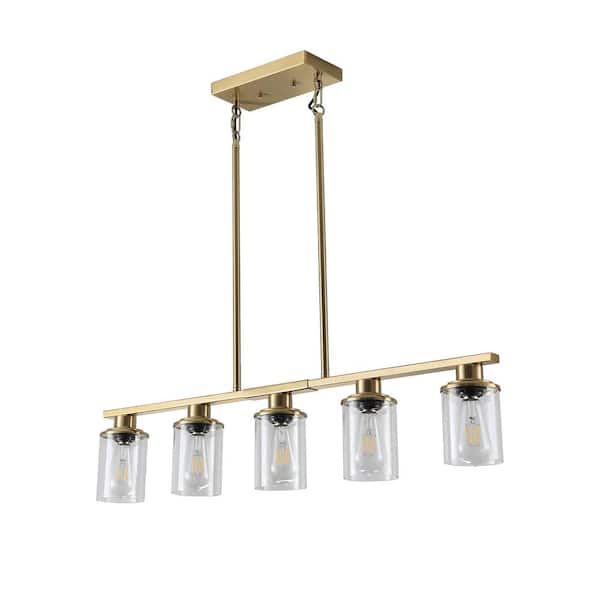 VEVETTA Modern 5-Light Pendant Light with Clear Glass Shades in Gold for Dining Room and Kitchen Island (No Bulbs Included)