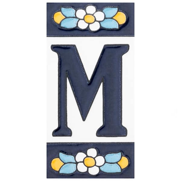Merola Tile Sevillano Flora Address Letters M 2-1/8 in. x 4-3/8 in. Ceramic Wall Tile (0.07 sq. ft./Each)