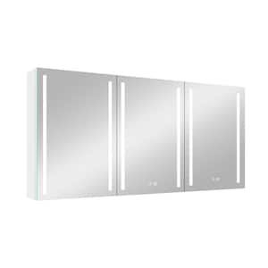 60 in. W x 30 in. H Rectangular Aluminum White Medicine Cabinet with Mirror and 3-Doors