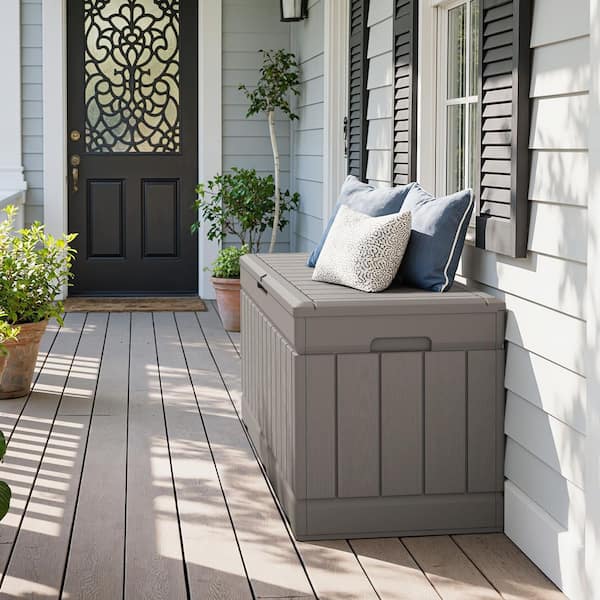 Tozey 82 Gal. Fusion Style Deck Box Light Mocha Outdoor Resin