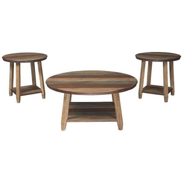 Benjara 40 in. Brown Round Wooden Top End Table (Set of 3)