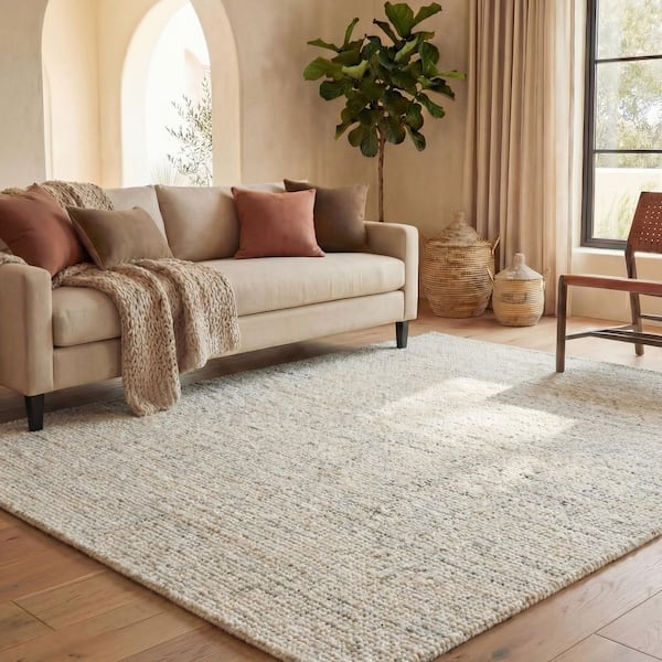 Abstract 6 ft. x 8 ft. Ivory/Light Gray Speckled Area Rug