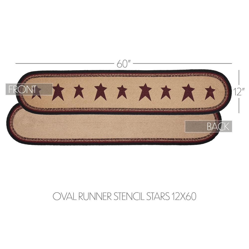 Rustic Patriotic Braided Cotton Table Runner with Stars, 12x60
