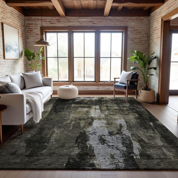 Mayfield Premium Machine Washable Abstract AMF1077 Charcoal 5 ft. x 7 ft. 6 in. Area Rug