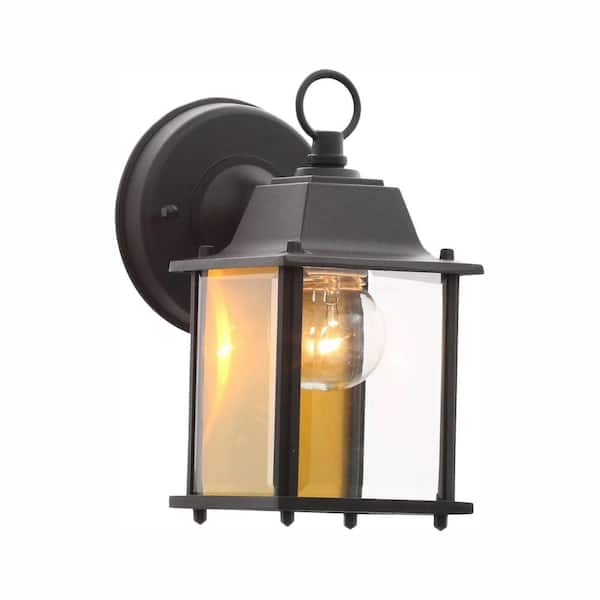 Hampton Bay 8.5 in. Black Decorative Outdoor Coach Wall Lantern with Clear Glass Shade