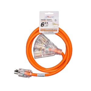 6 ft. 12/3 3-Outlet SJTW 15 Amp 125-Volt 1875-Watt Orange Indoor/Outdoor Heavy-Duty with Lighted End Extension Cord