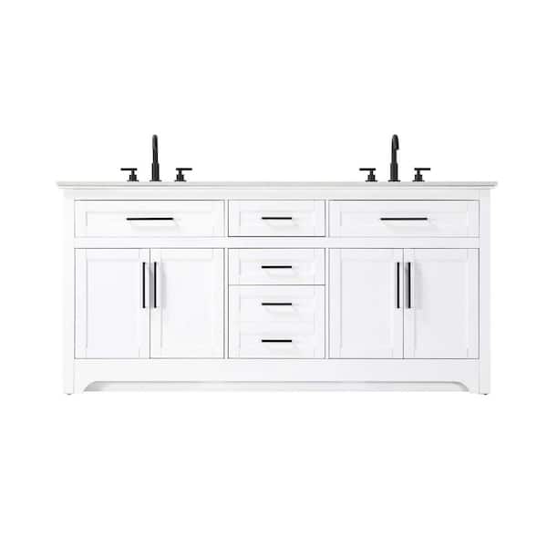 72 in. Double Sink Freestanding White Bath Vanity with Marble White Engineered Marble Top