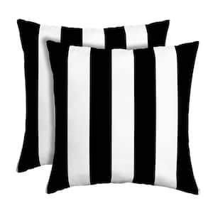 16 in. x 16 in. Black Cabana Stripe Outdoor Square Pillow (2-Pack)