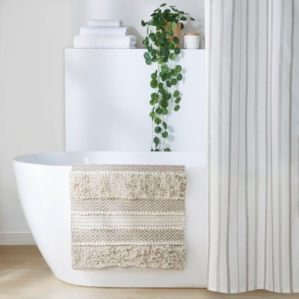 Asher 20 in. x 32 in. Natural Woven Texture Stripe Bath Rug
