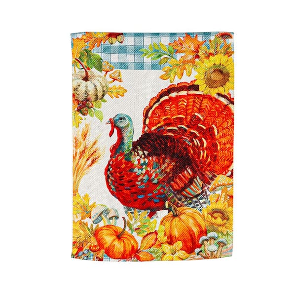 Evergreen 12.5 in. x 18 in. Gingham Turkey Garden Textured Suede Flag
